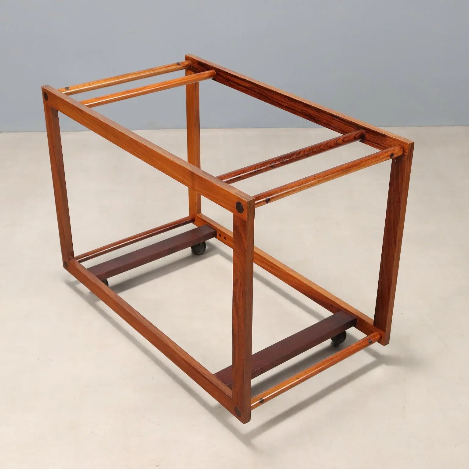 Vintage Kitchen Trolley Teak Double Top Design Italy 1960s