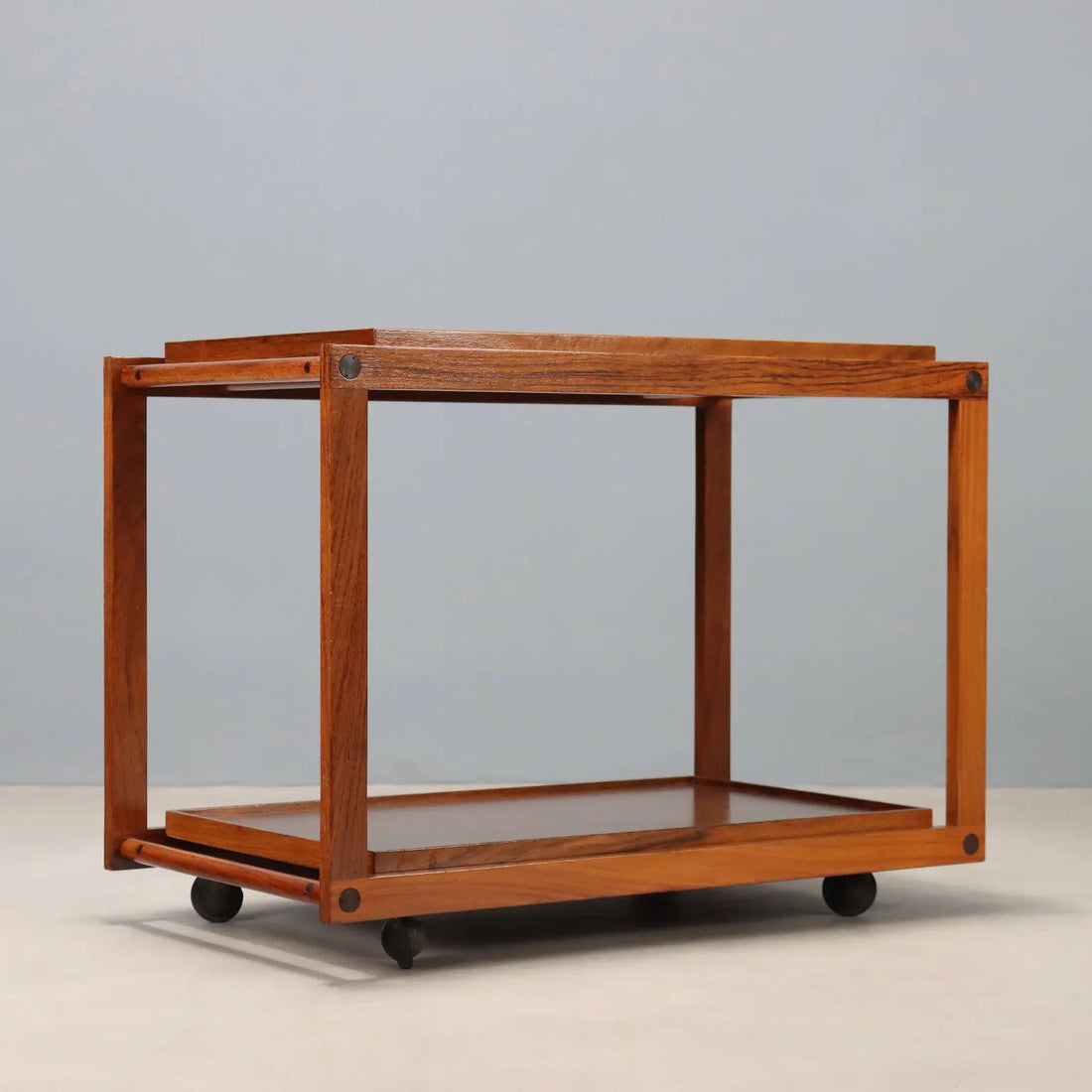 Vintage Kitchen Trolley Teak Double Top Design Italy 1960s