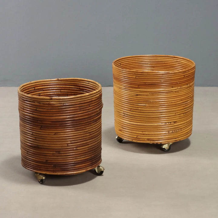 Vintage Vase Holders Bamboo with Wheels Design Italy 1960s - 1960s | Modernism | Complements