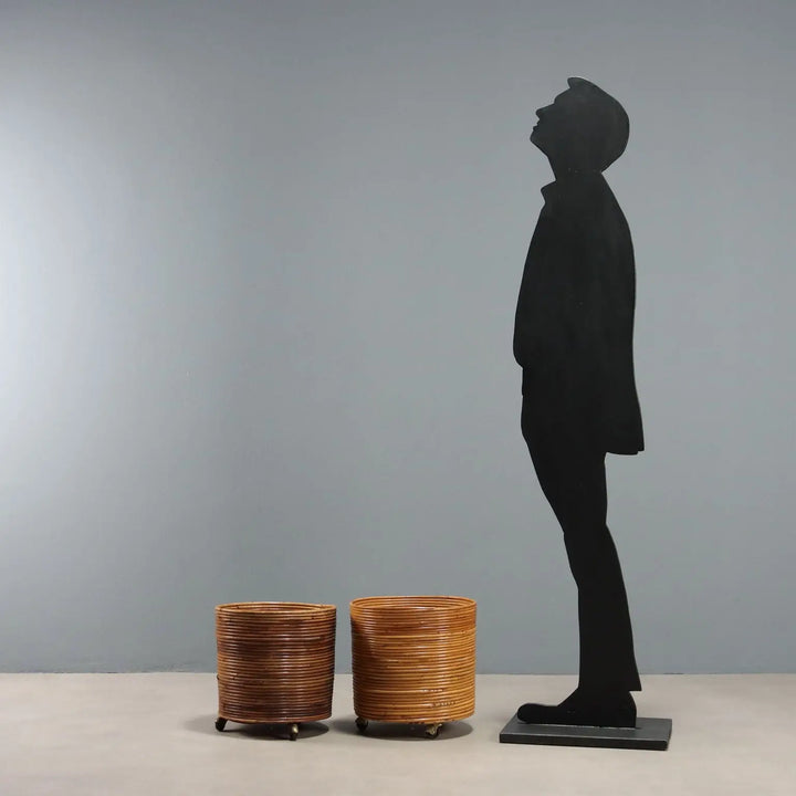 Vintage Vase Holders Bamboo with Wheels Design Italy 1960s - 1960s | Modernism | Complements