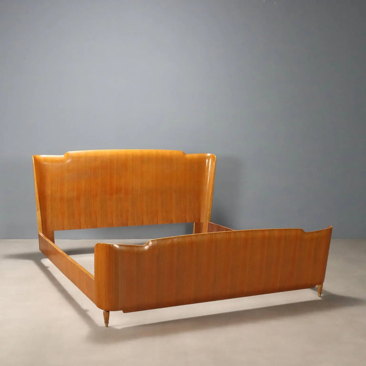 Vintage Double Bed Walnut Veneer Design Italy 1950s