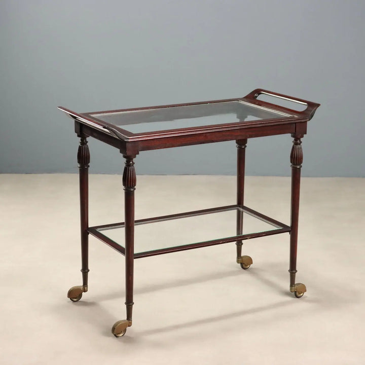 Vintage Kitchen Trolley Mahogany Glass Design Italy 1960s