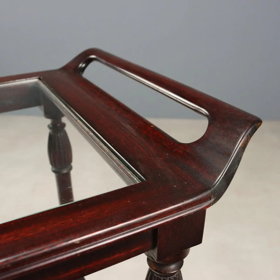 Vintage Kitchen Trolley Mahogany Glass Design Italy 1960s
