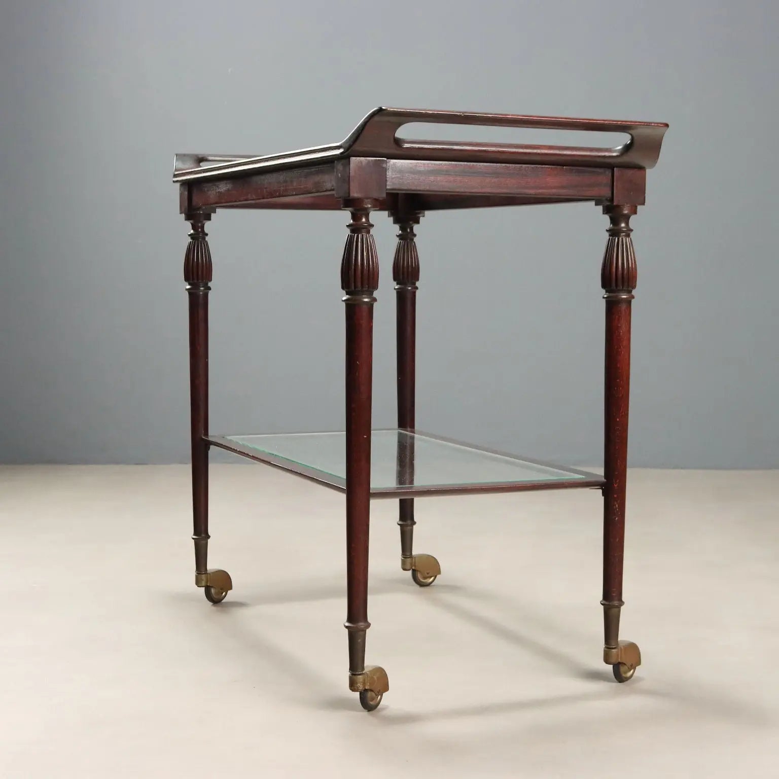 Vintage Kitchen Trolley Mahogany Glass Design Italy 1960s