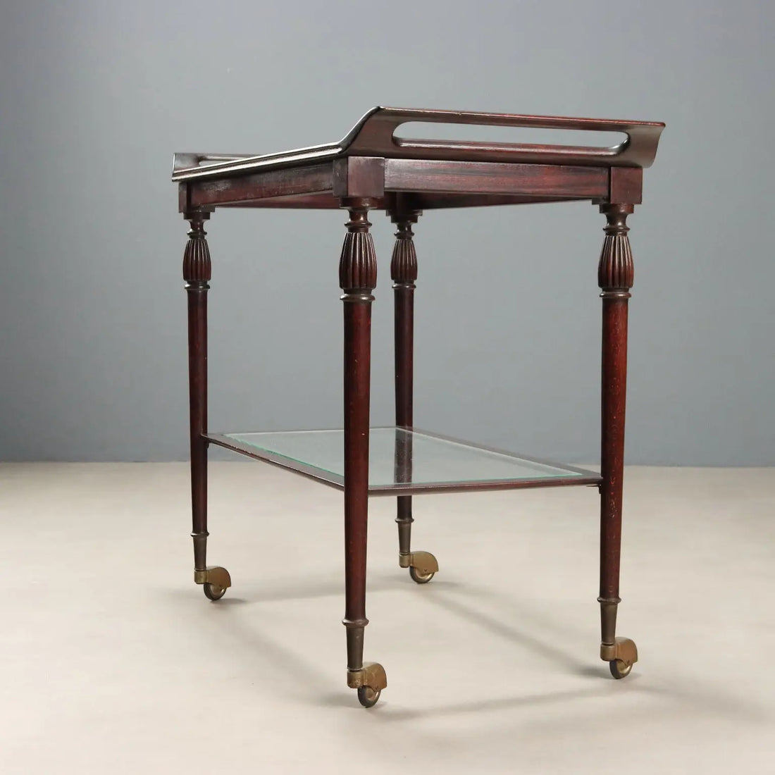 Vintage Kitchen Trolley Mahogany Glass Design Italy 1960s