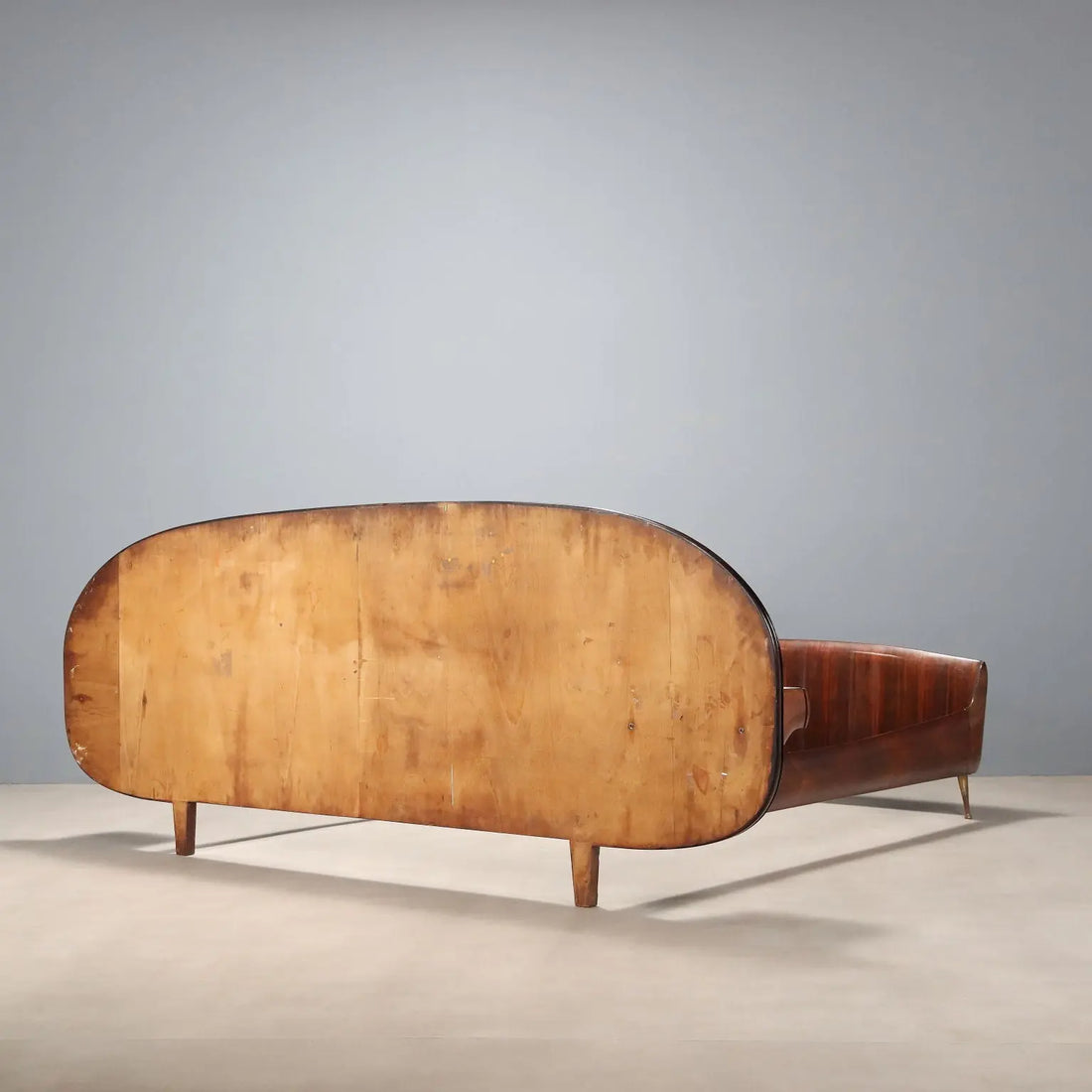 Vintage Double Bed Wood Veneer Design Italy 1950s-1960s