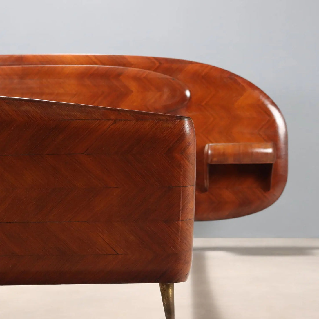 Vintage Double Bed Wood Veneer Design Italy 1950s-1960s