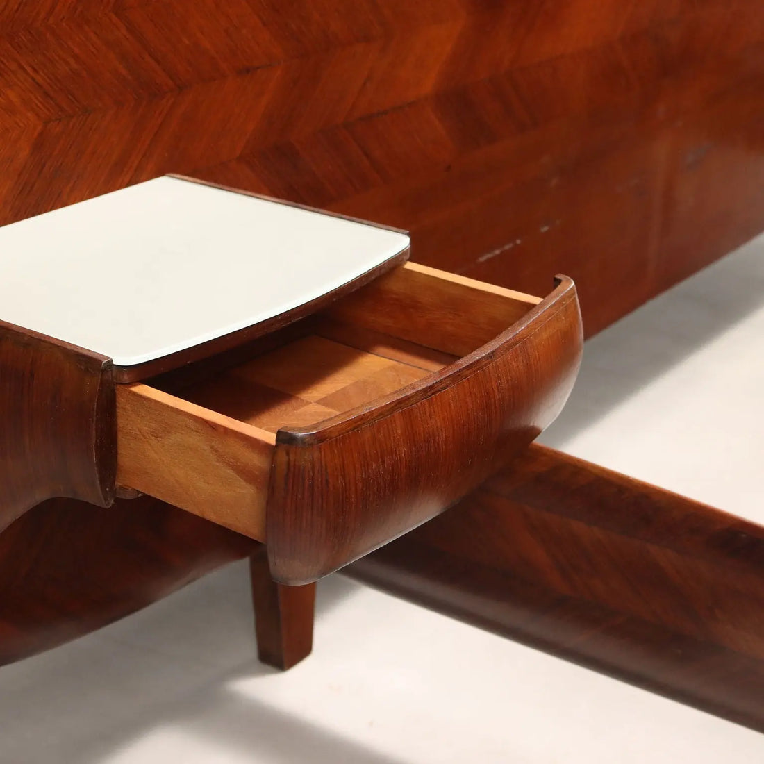 Vintage Double Bed Wood Veneer Design Italy 1950s-1960s