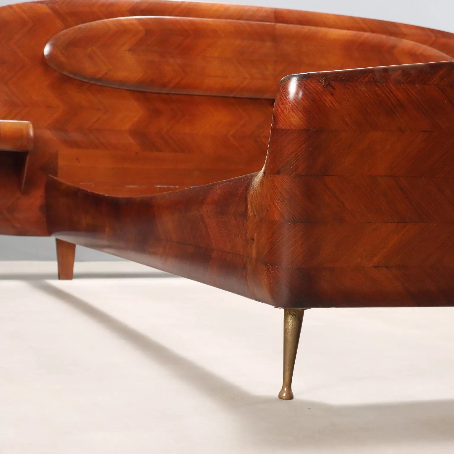 Vintage Double Bed Wood Veneer Design Italy 1950s-1960s