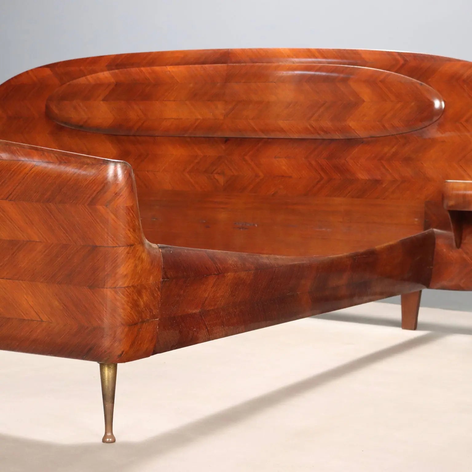 Vintage Double Bed Wood Veneer Design Italy 1950s-1960s