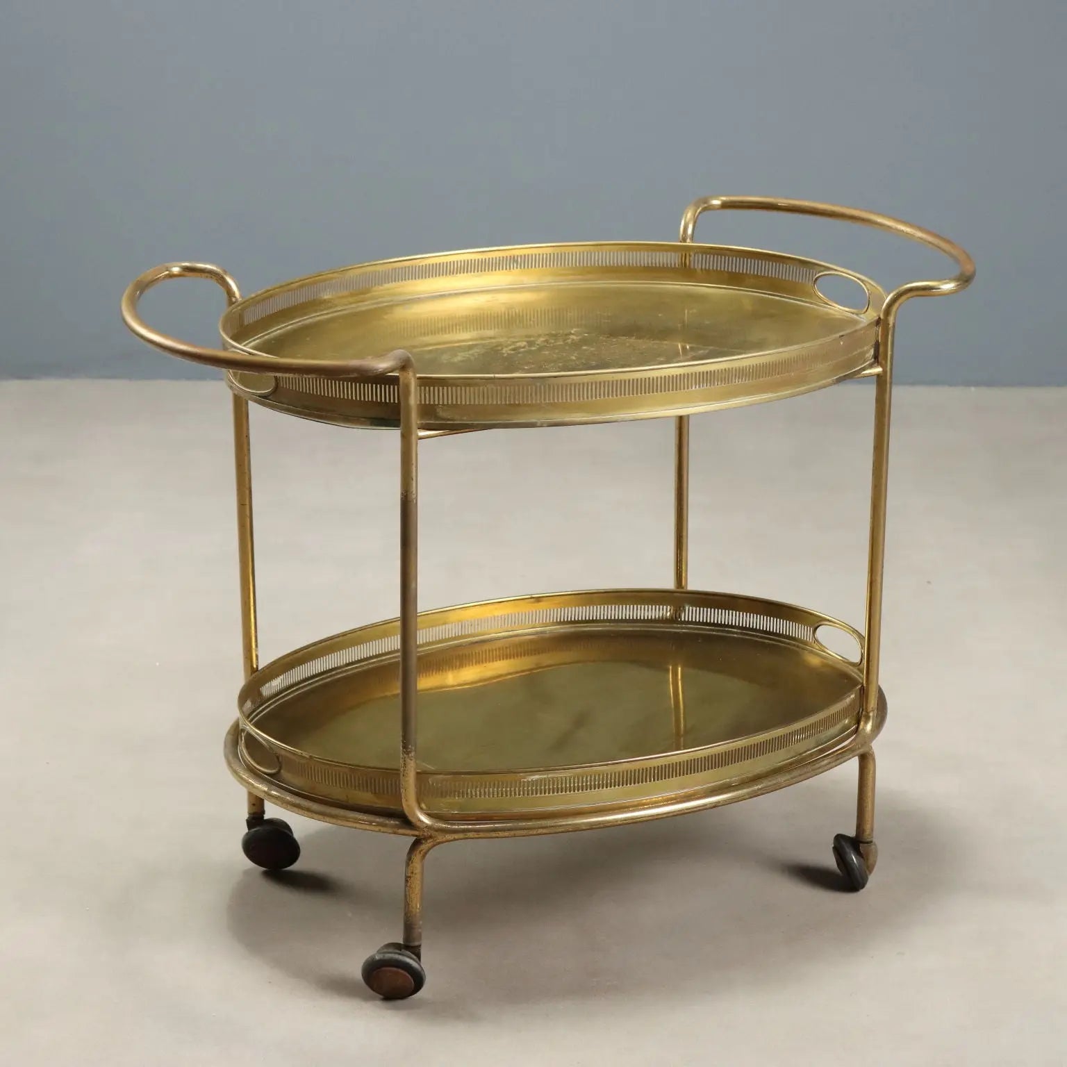 Vintage Kitchen Trolley Double Top Brass Design 1950s