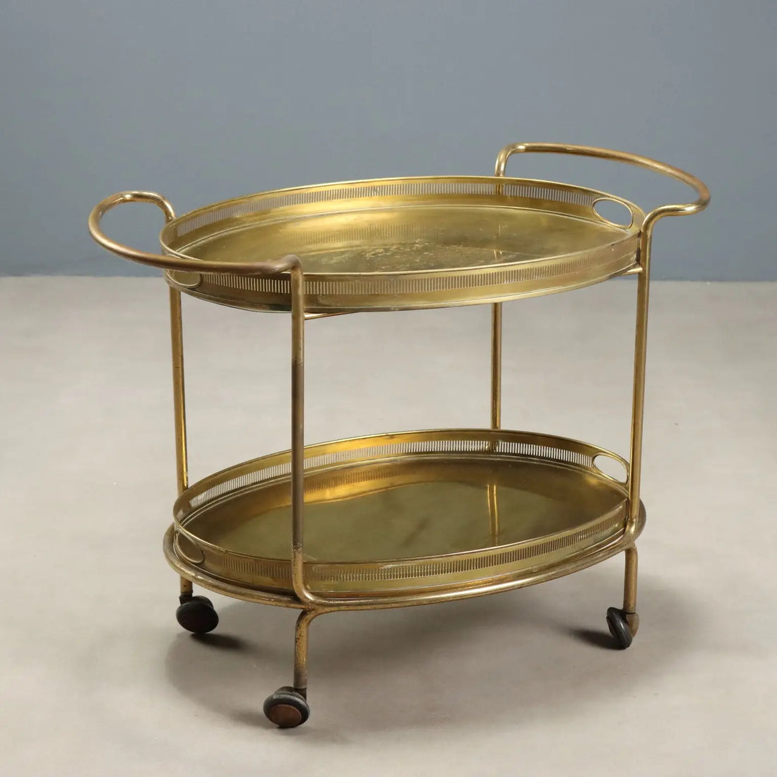 Vintage Kitchen Trolley Double Top Brass Design 1950s