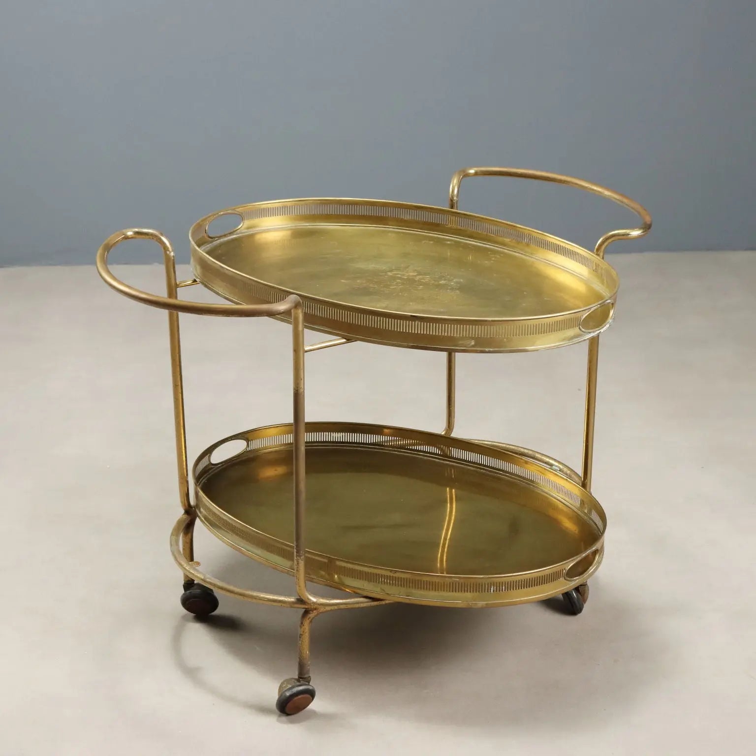 Vintage Kitchen Trolley Double Top Brass Design 1950s