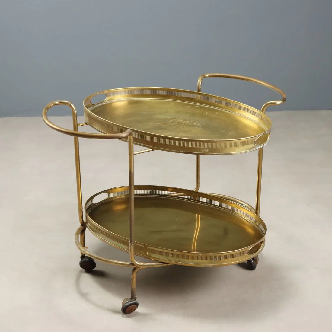 Vintage Kitchen Trolley Double Top Brass Design 1950s