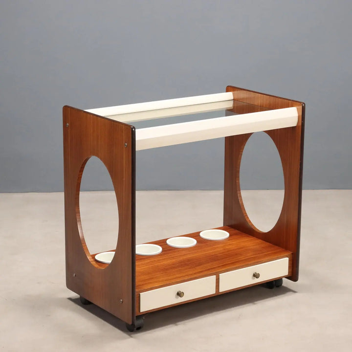 Vintage Kitchen Cart Exotic Wood Veneer Design Italy 1960s