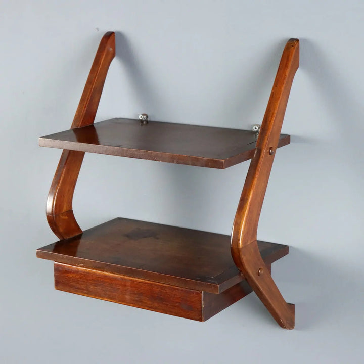 Vintage Shelf Mahogany Walnut Veneer Design Italy 1950s