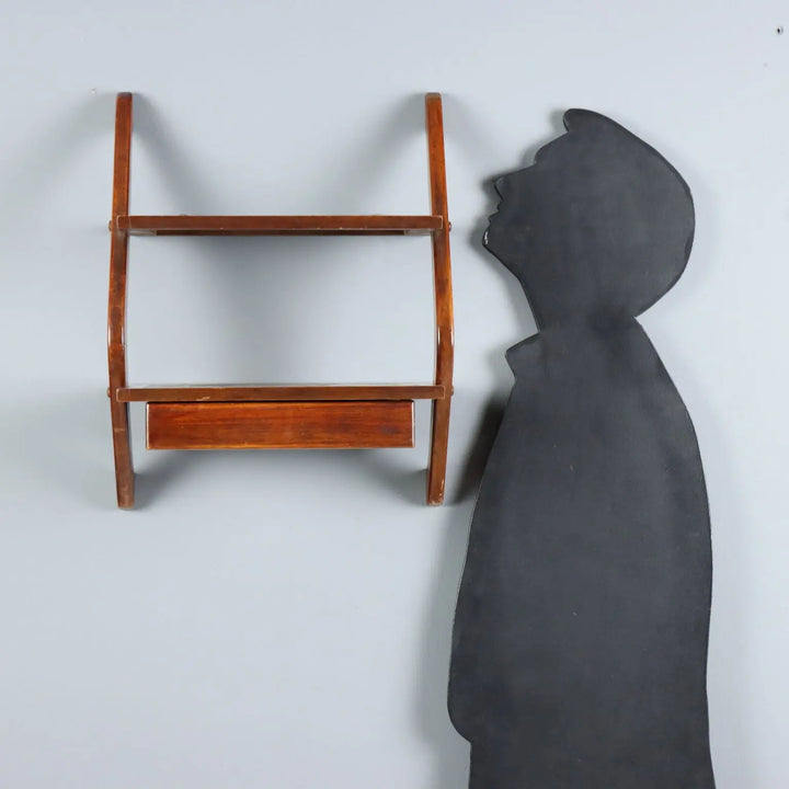 Vintage Shelf Mahogany Walnut Veneer Design Italy 1950s