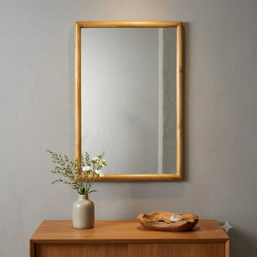 Vintage Mirror Bamboo Frame Design Italy 1980s