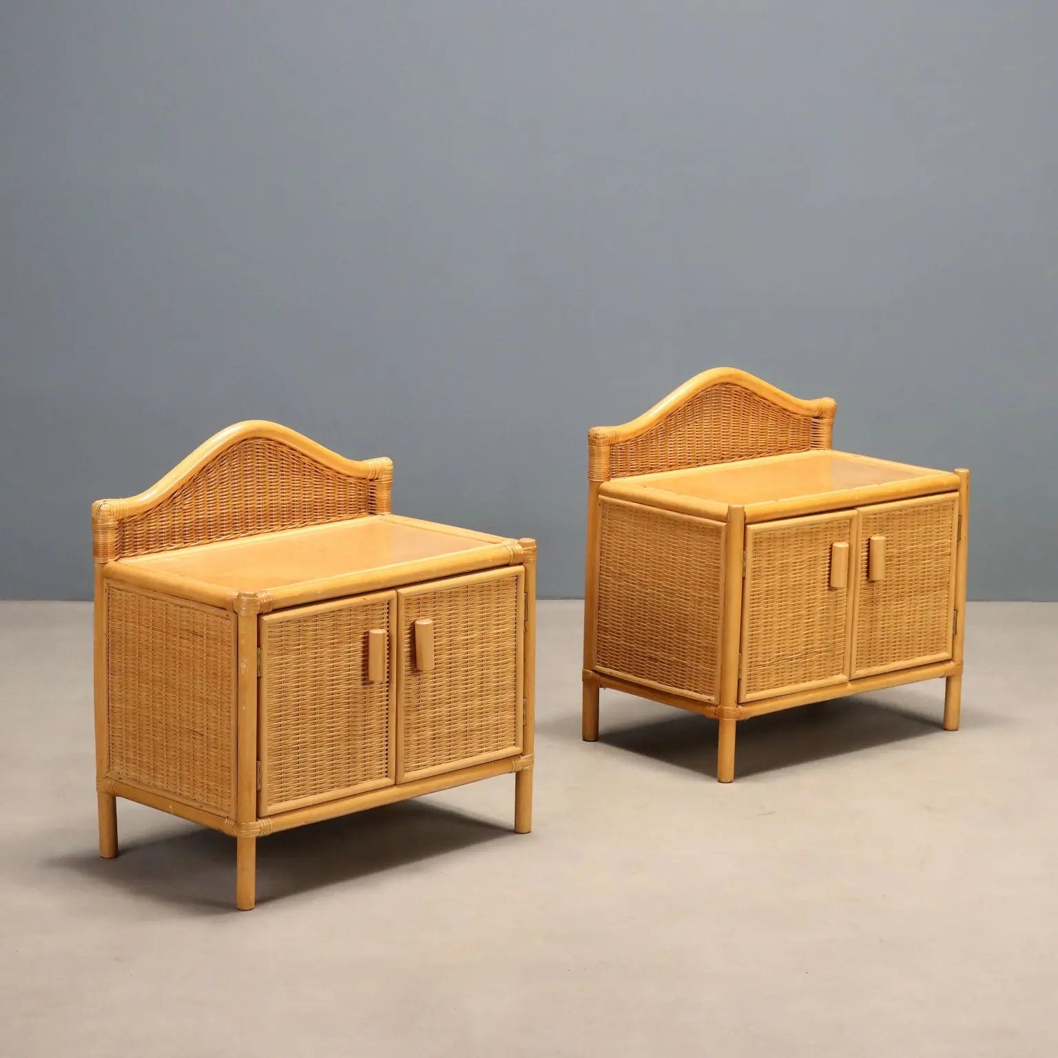 1980s Woven Wicker Nightstands
