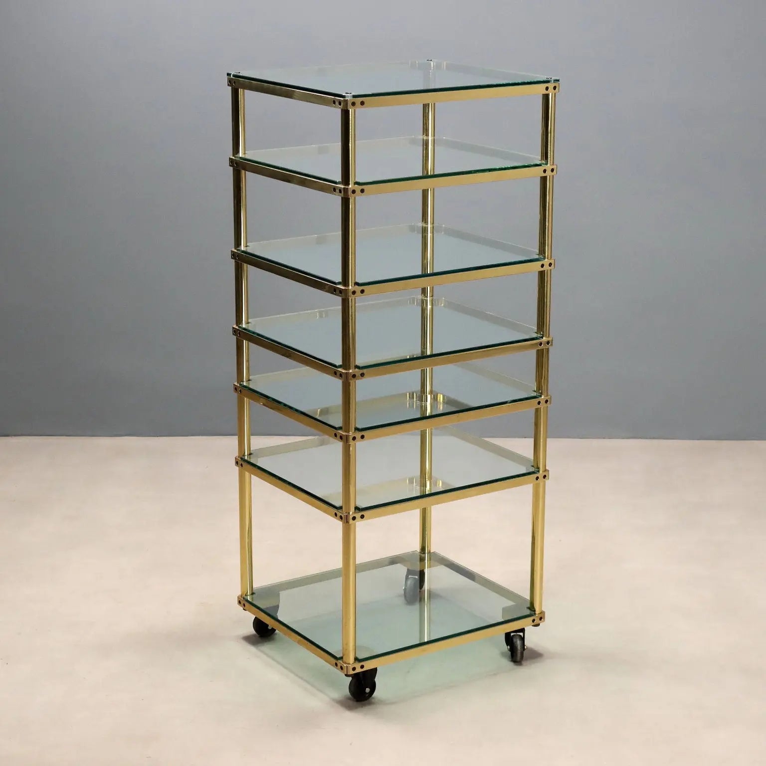 Vintage Display Cabinet Metal Glass Brass Design Italy 1980s