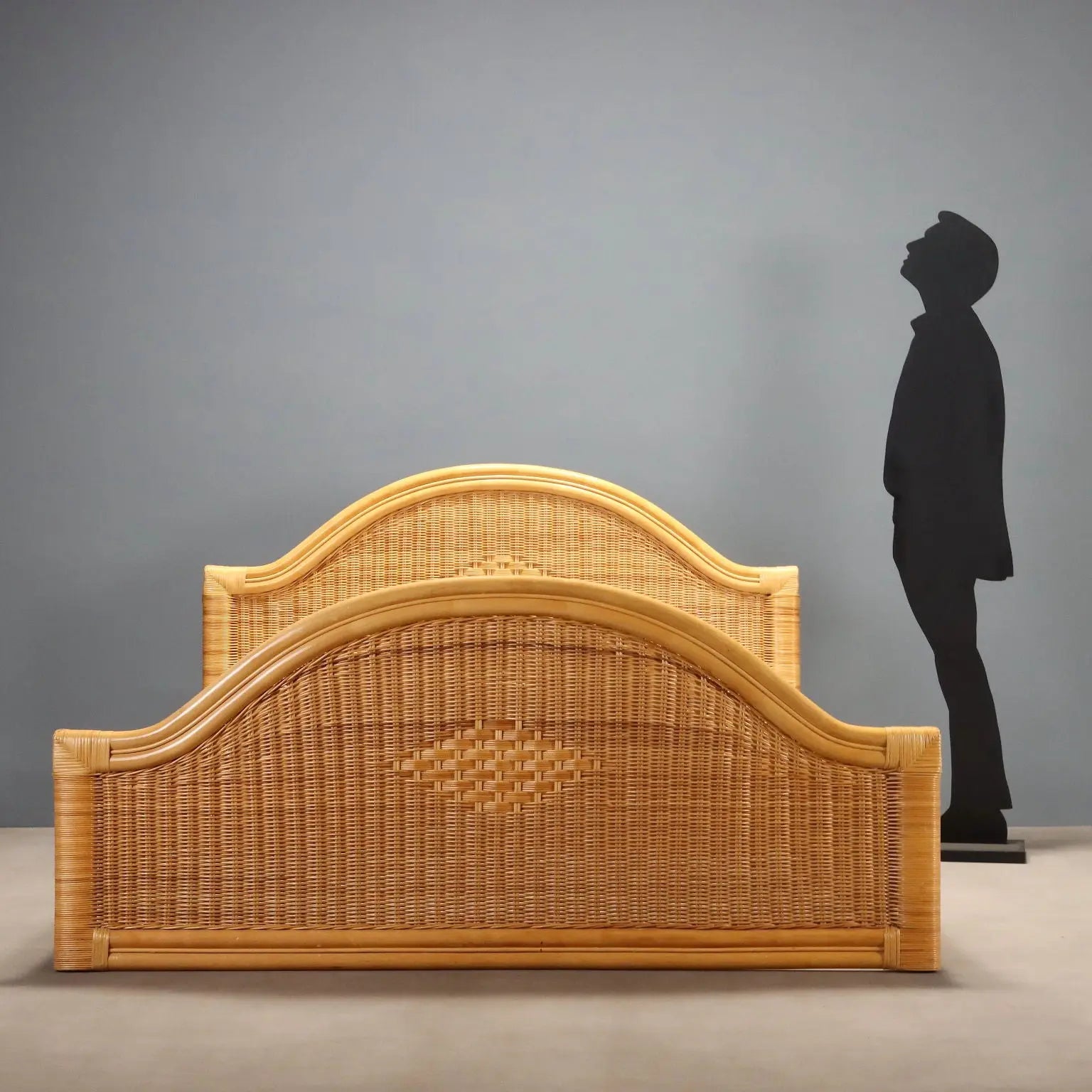 Vintage Double Bed Wicker Bamboo Design Italy 1980s