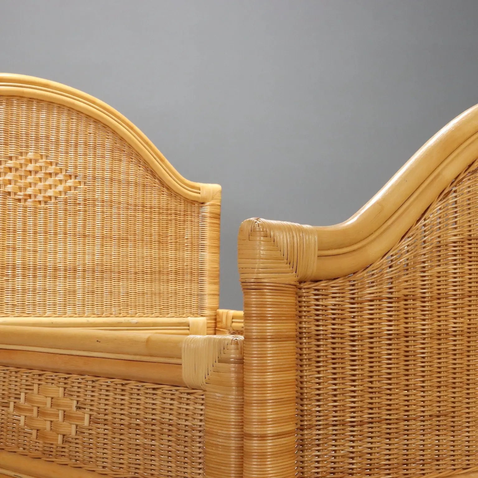 Vintage Double Bed Wicker Bamboo Design Italy 1980s