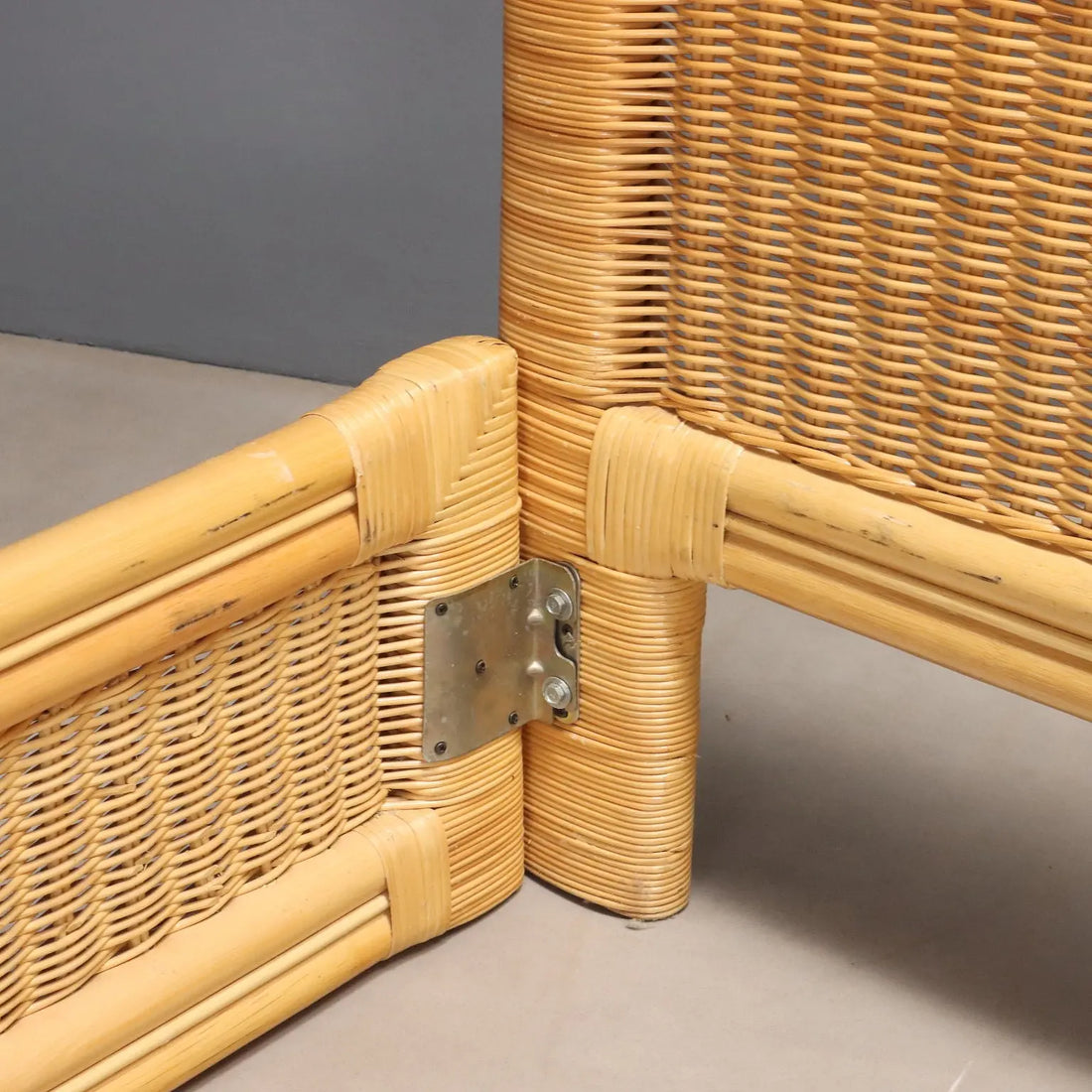 Vintage Double Bed Wicker Bamboo Design Italy 1980s