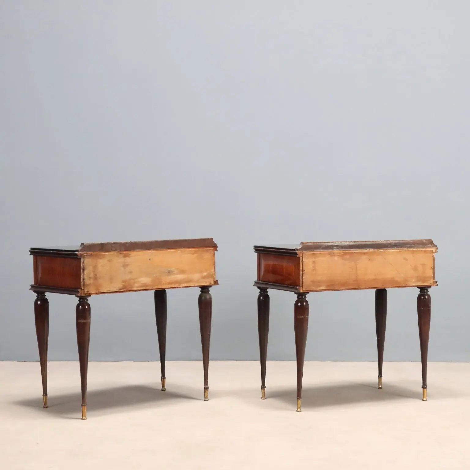 Vintage Nightstands Exotic Wood Veneer Glass Italy XX Century