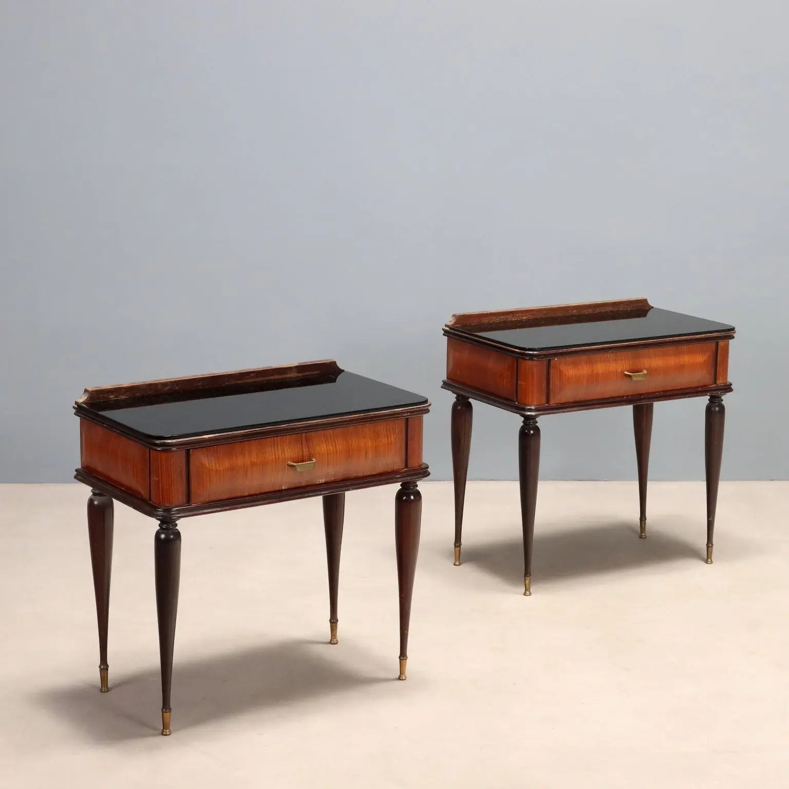 Vintage Nightstands Exotic Wood Veneer Glass Italy XX Century