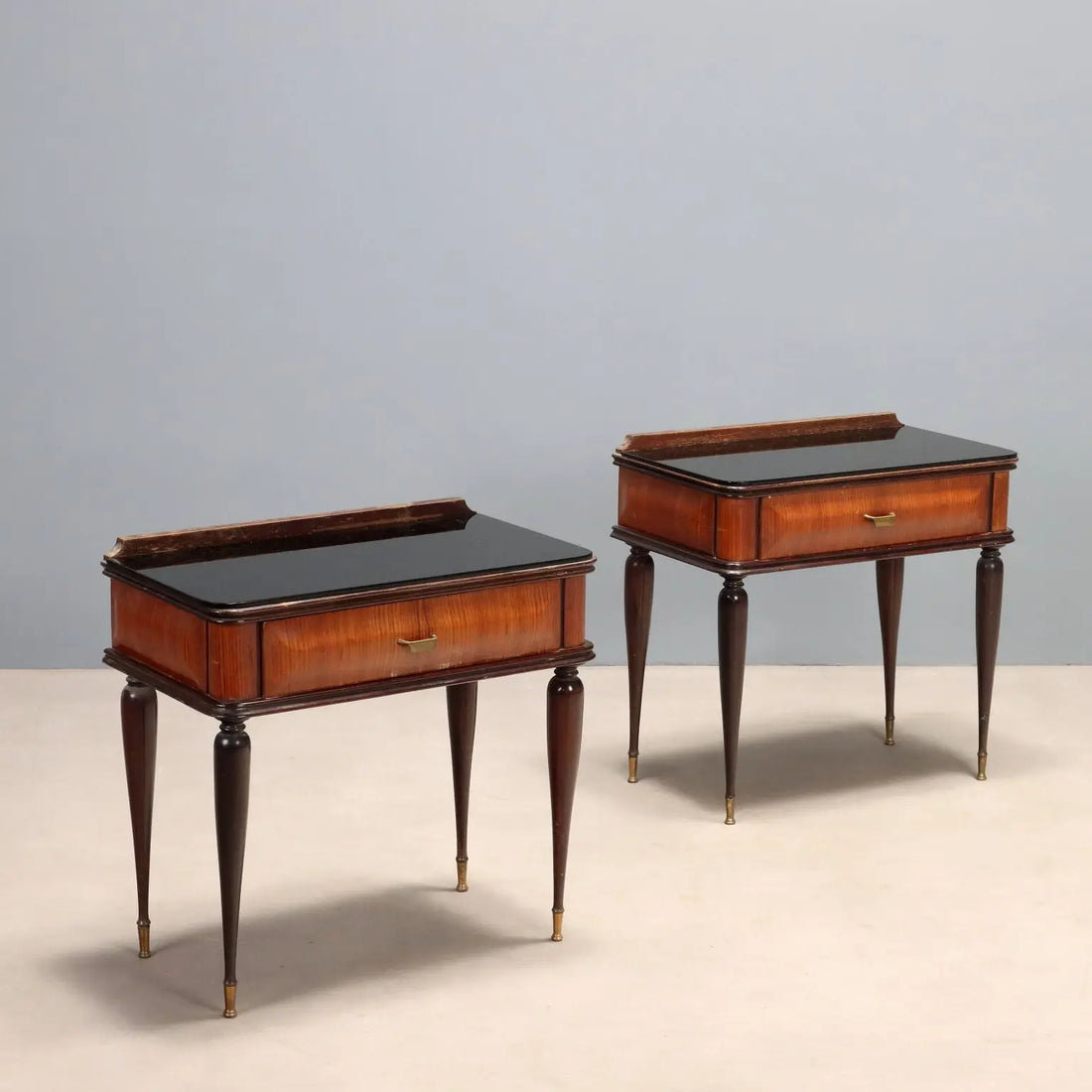 Vintage Nightstands Exotic Wood Veneer Glass Italy XX Century