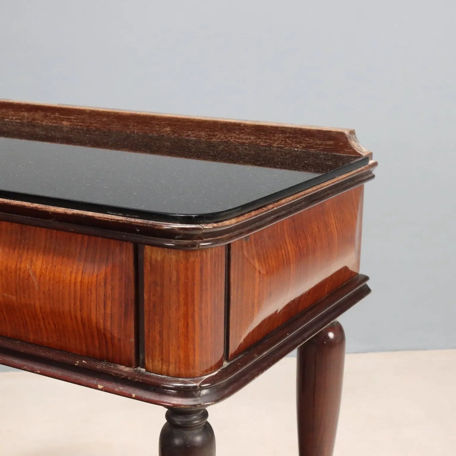 Vintage Nightstands Exotic Wood Veneer Glass Italy XX Century