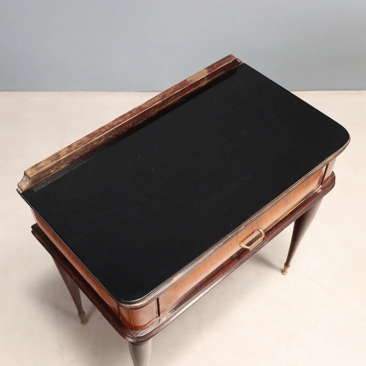 Vintage Nightstands Exotic Wood Veneer Glass Italy XX Century