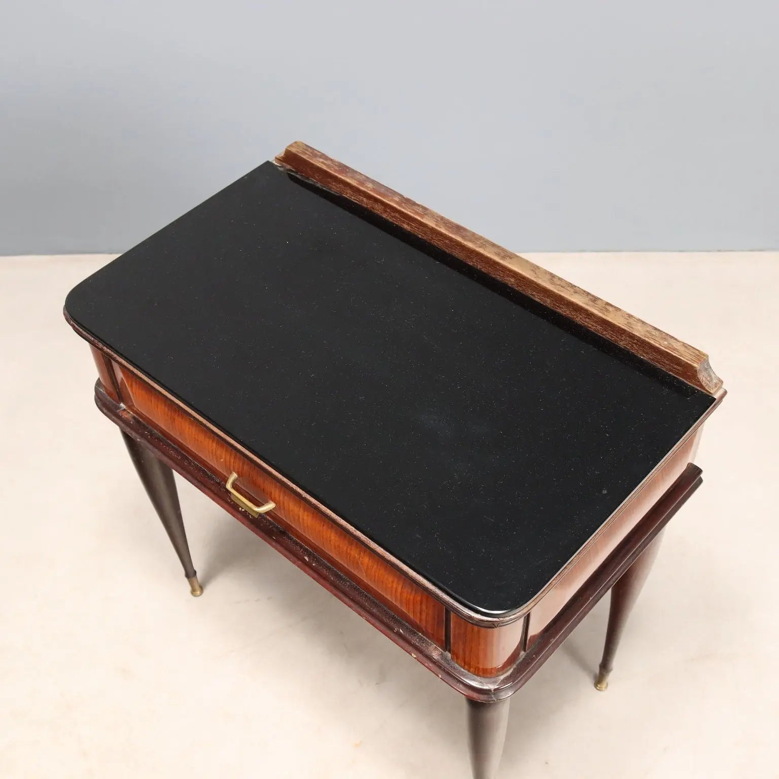Vintage Nightstands Exotic Wood Veneer Glass Italy XX Century
