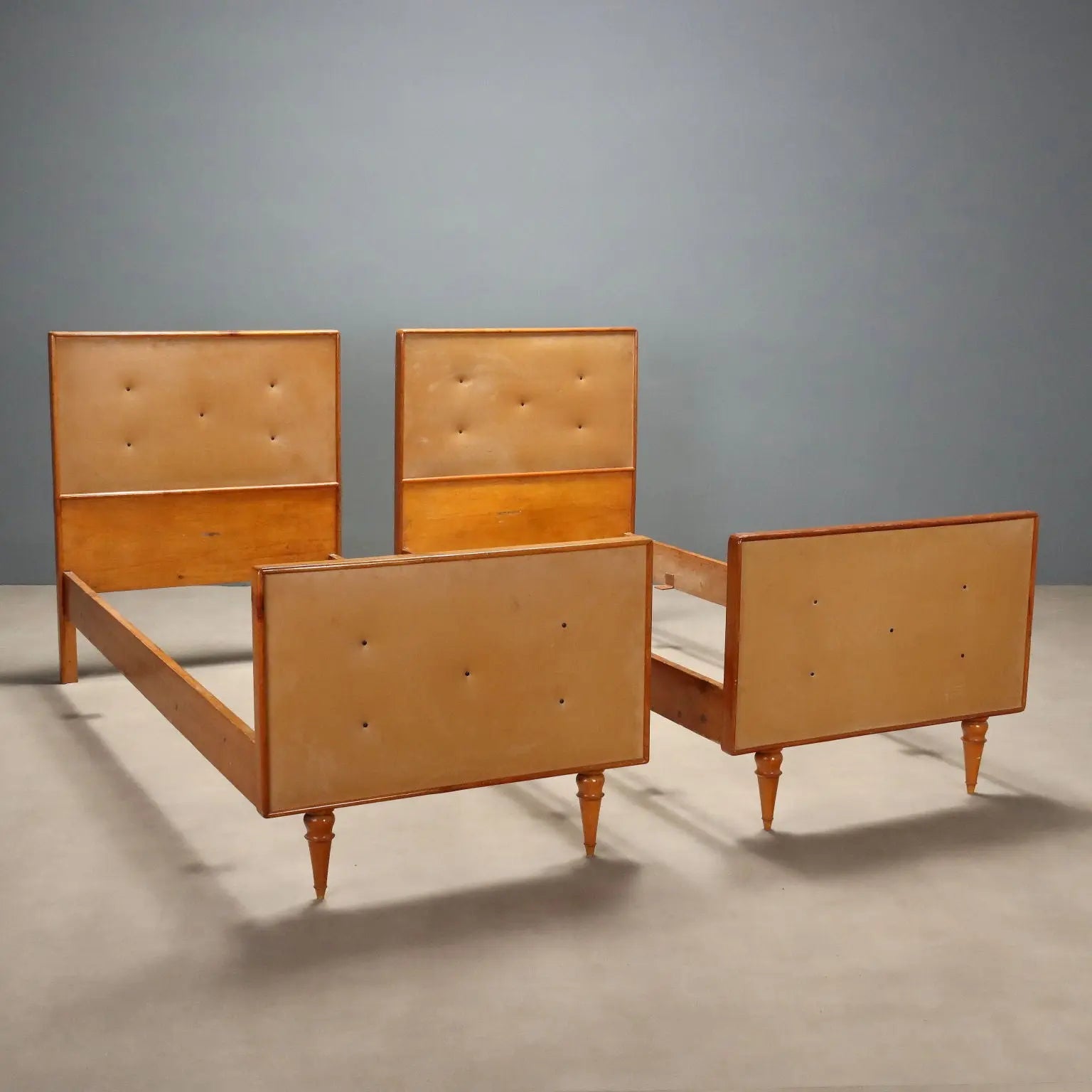 Vintage Beds Wood Leatherette Design Italy 1960s