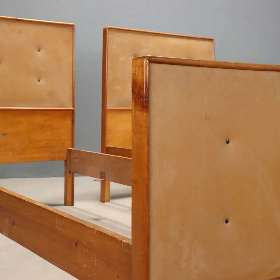 Vintage Beds Wood Leatherette Design Italy 1960s