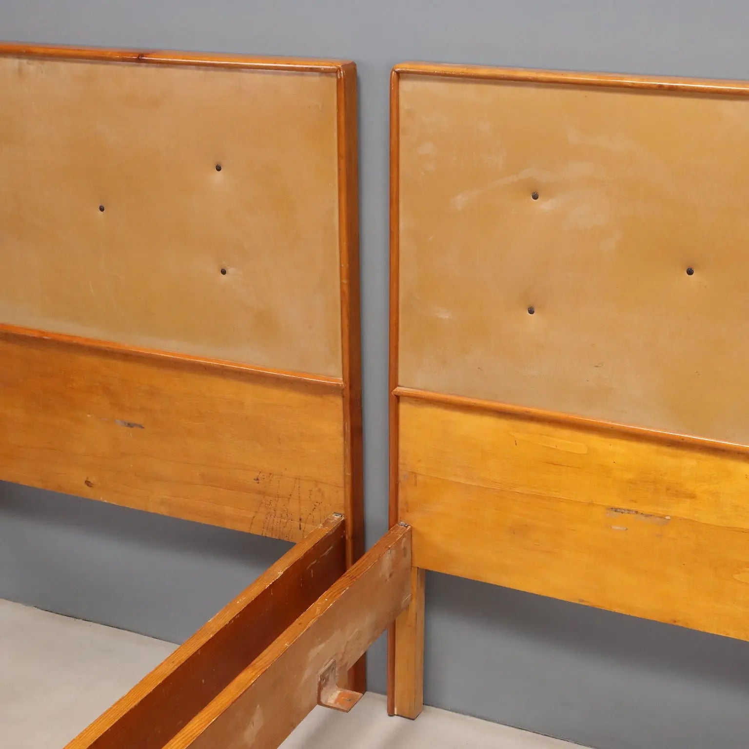 Vintage Beds Wood Leatherette Design Italy 1960s