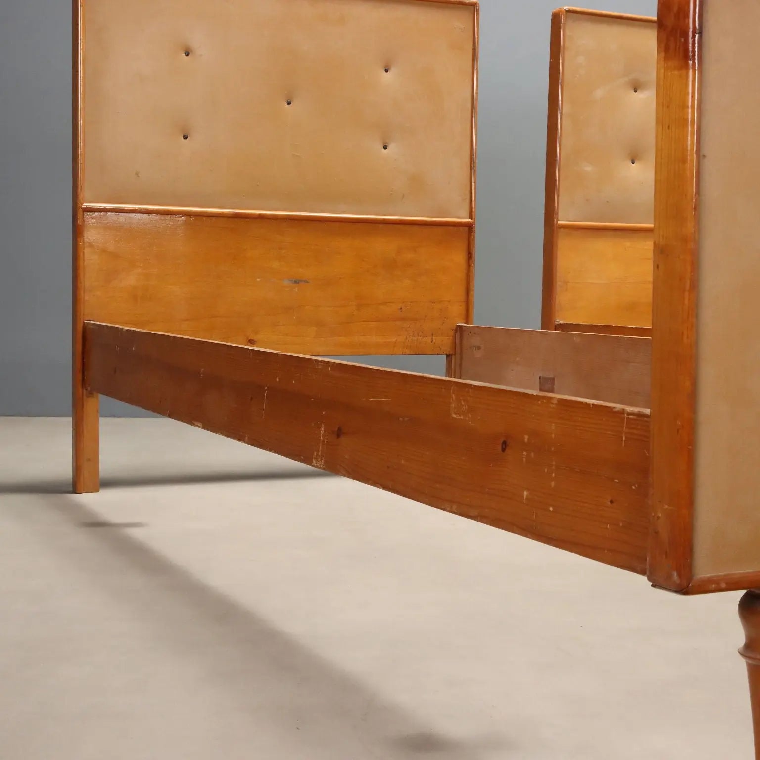 Vintage Beds Wood Leatherette Design Italy 1960s
