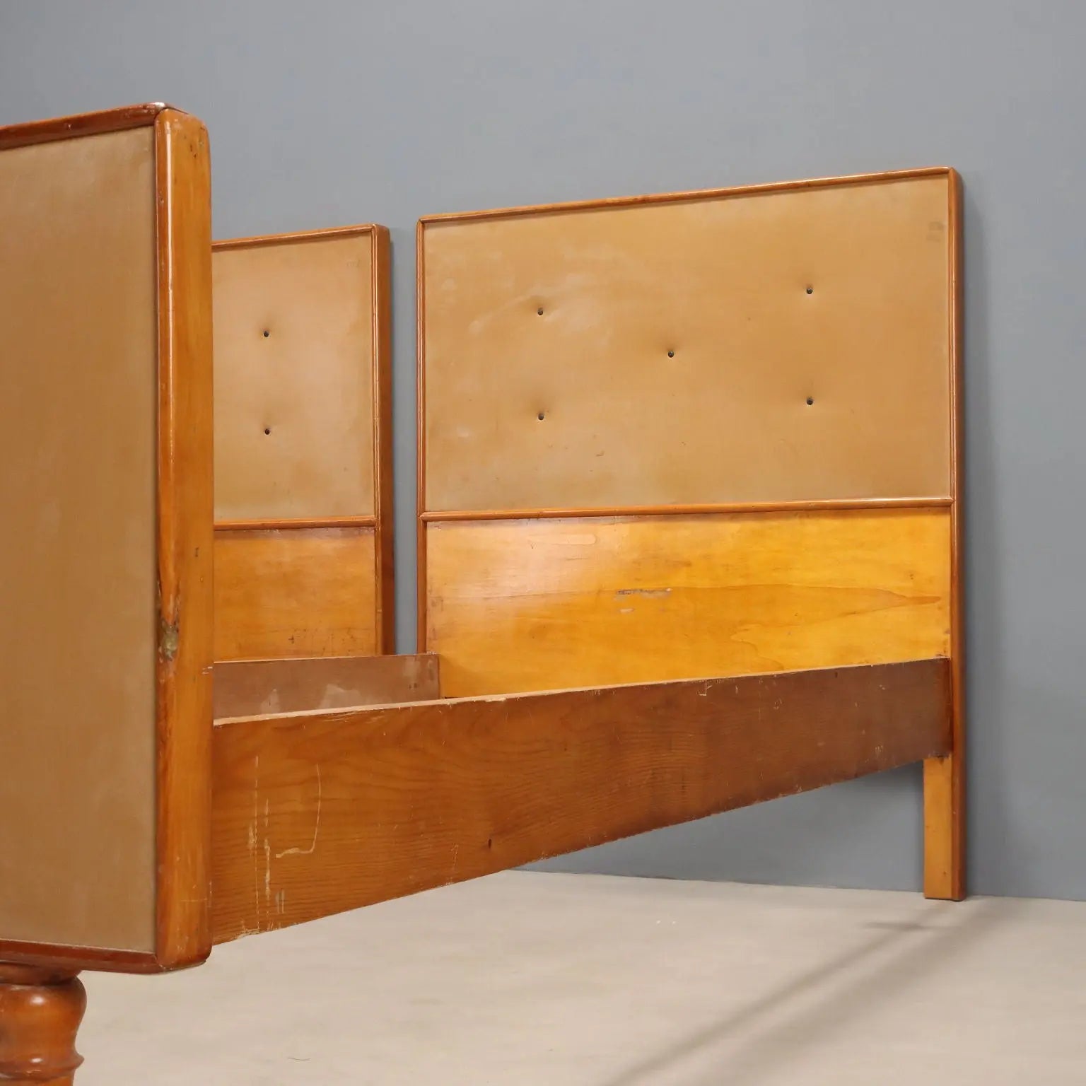 Vintage Beds Wood Leatherette Design Italy 1960s