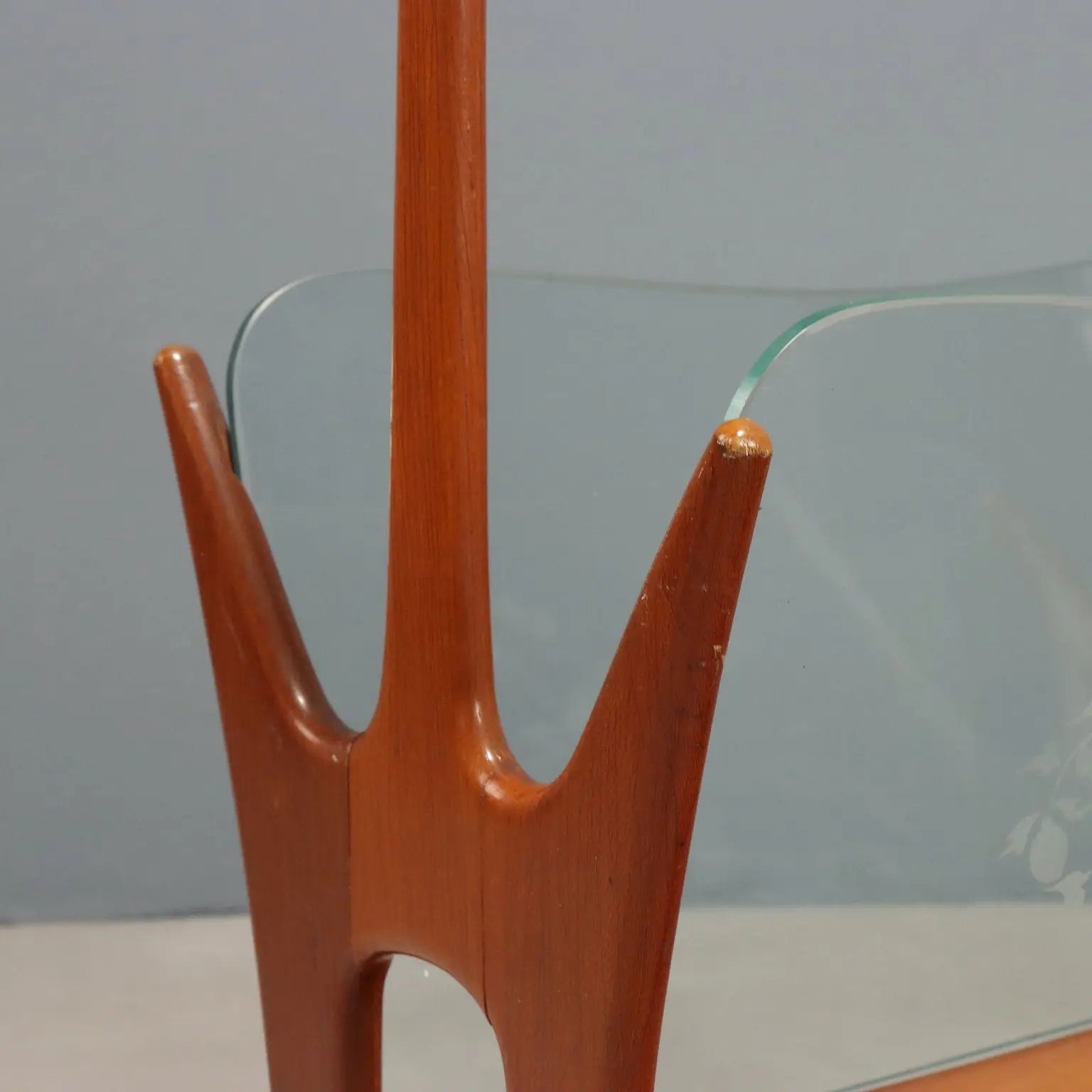 Vintage Magazine Rack Curved Wood Glass Design Italy 1950s