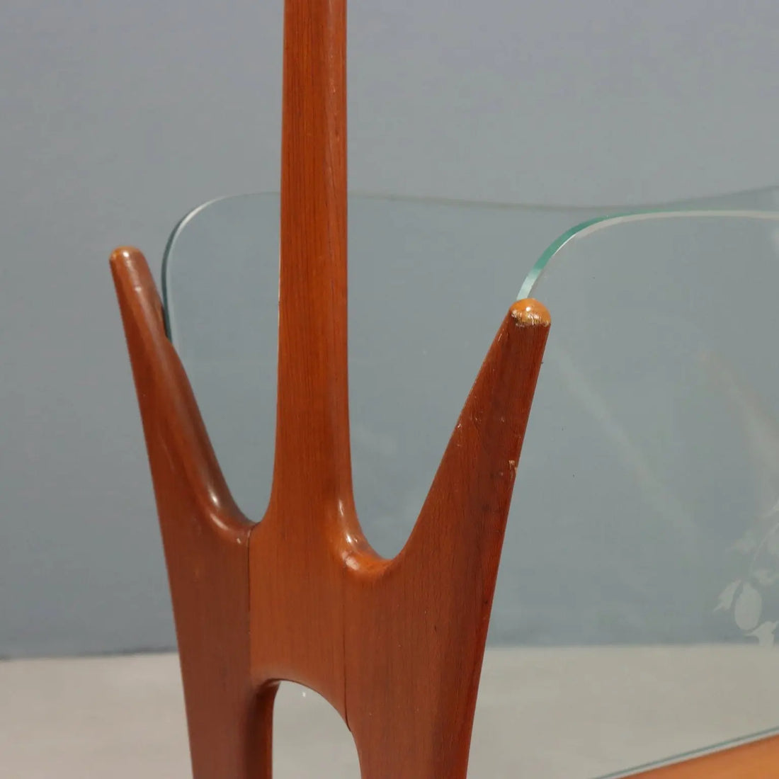 Vintage Magazine Rack Curved Wood Glass Design Italy 1950s