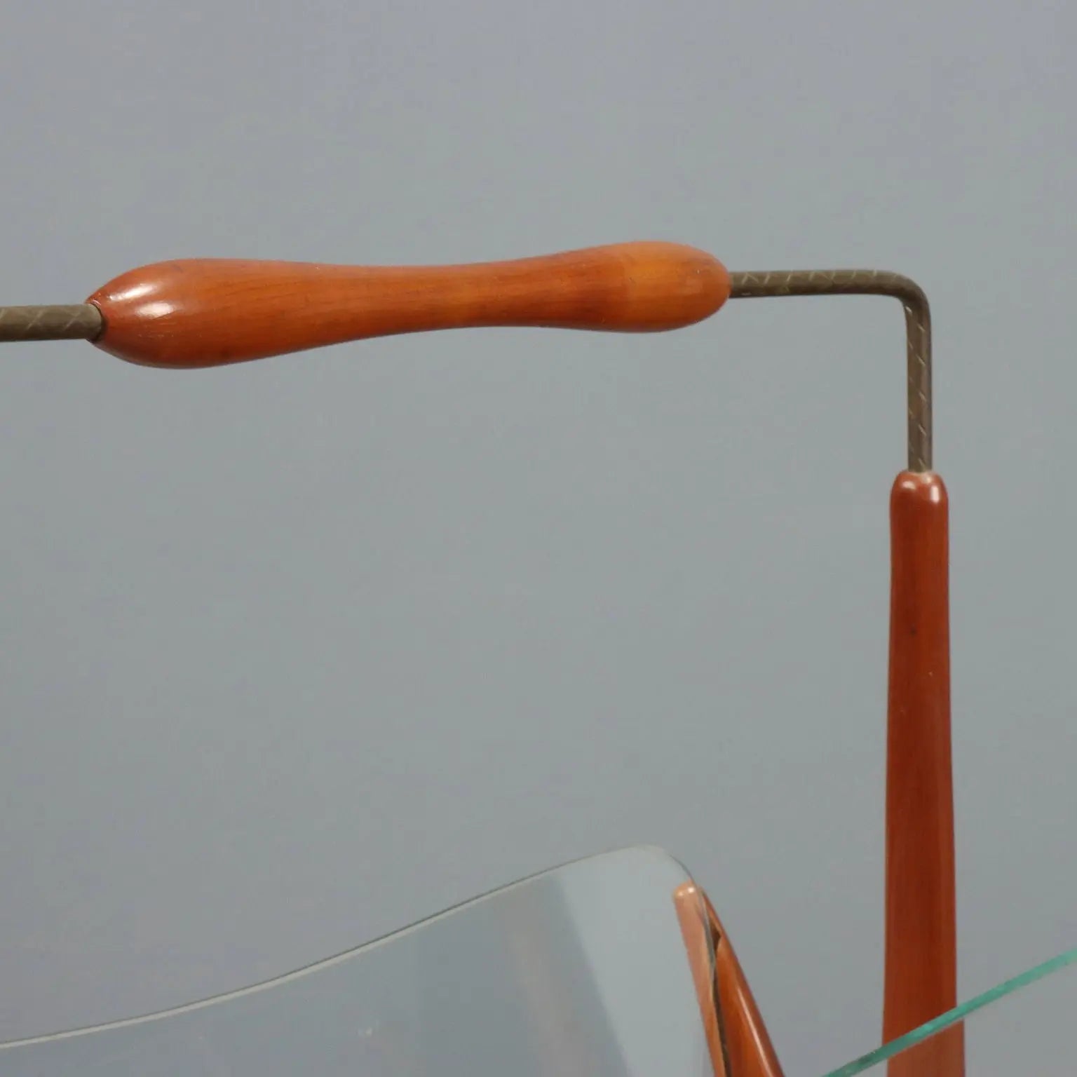 Vintage Magazine Rack Curved Wood Glass Design Italy 1950s