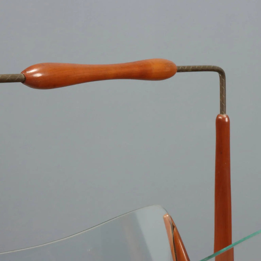 Vintage Magazine Rack Curved Wood Glass Design Italy 1950s