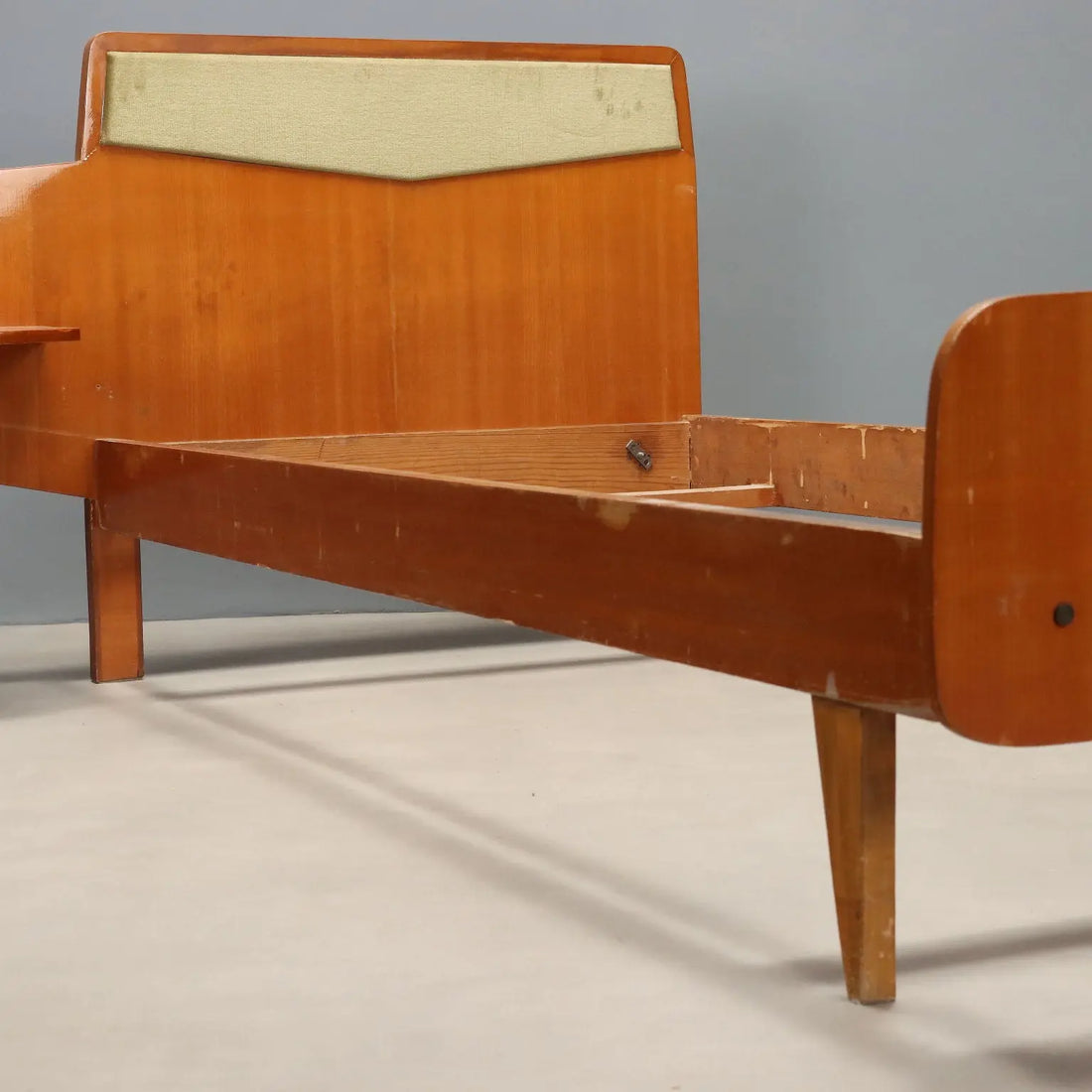 Vintage Single Bed Teak Fabric Design Italy 1960s