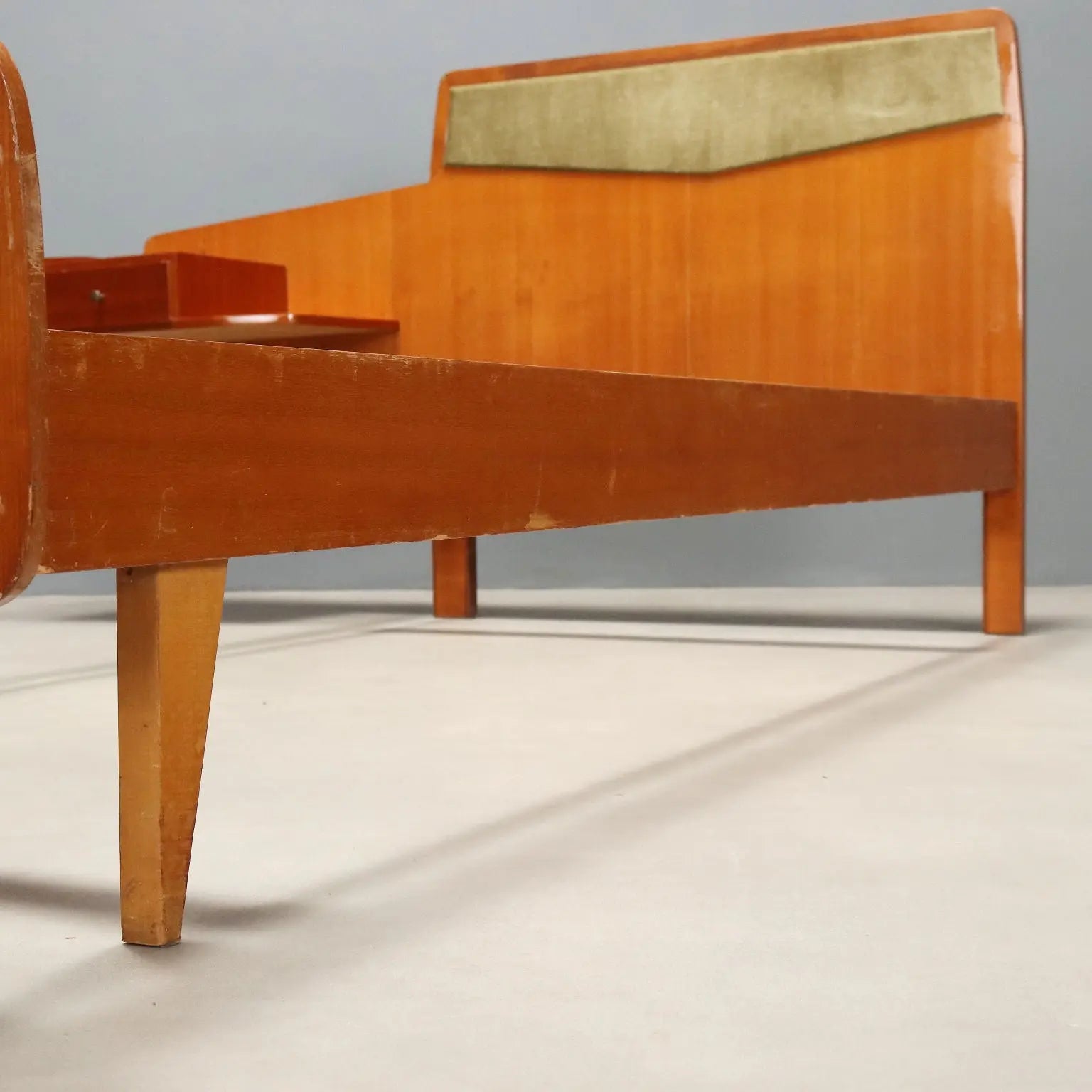 Vintage Single Bed Teak Fabric Design Italy 1960s