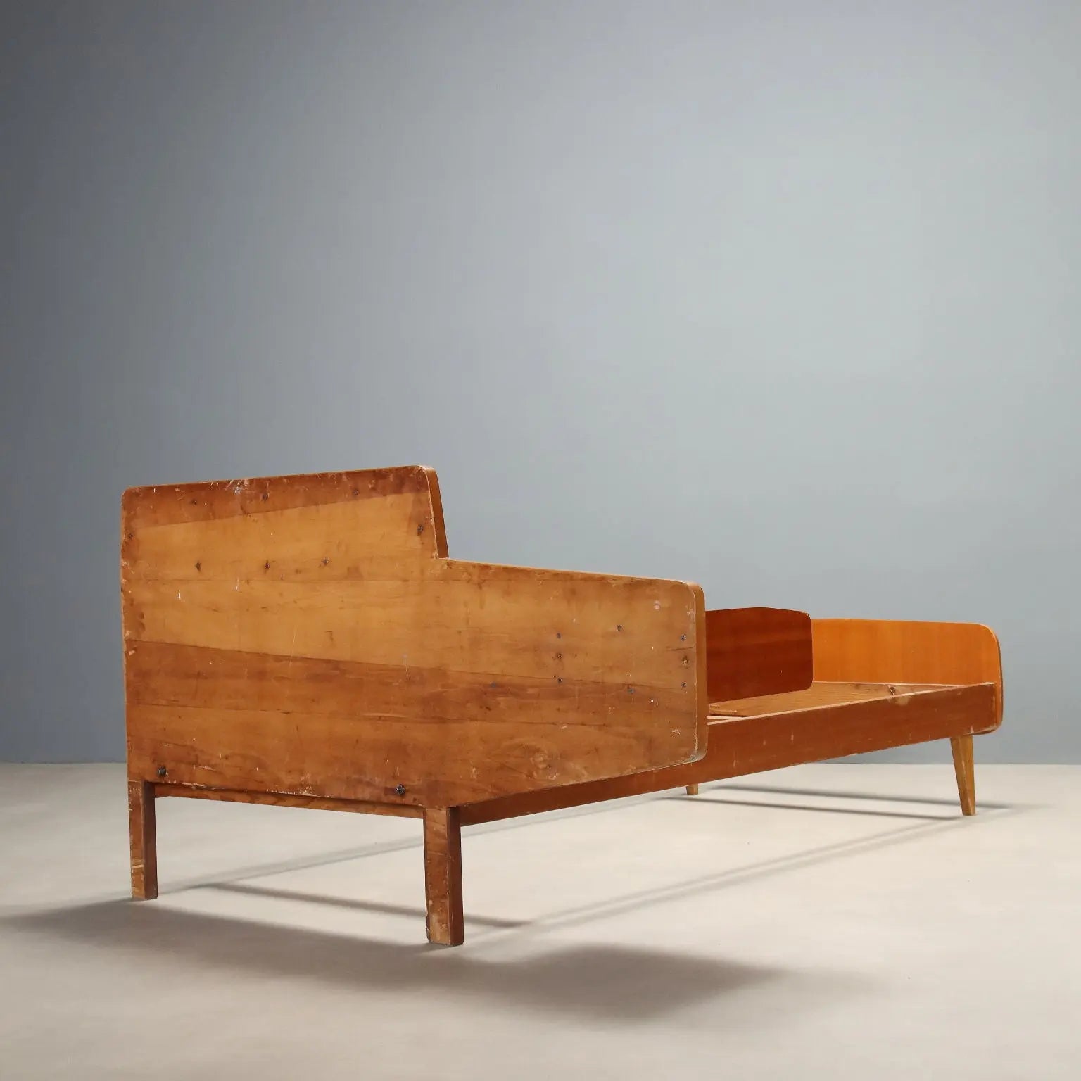 Vintage Single Bed Teak Fabric Design Italy 1960s