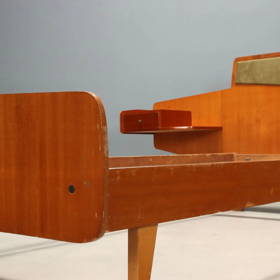 Vintage Single Bed Teak Fabric Design Italy 1960s