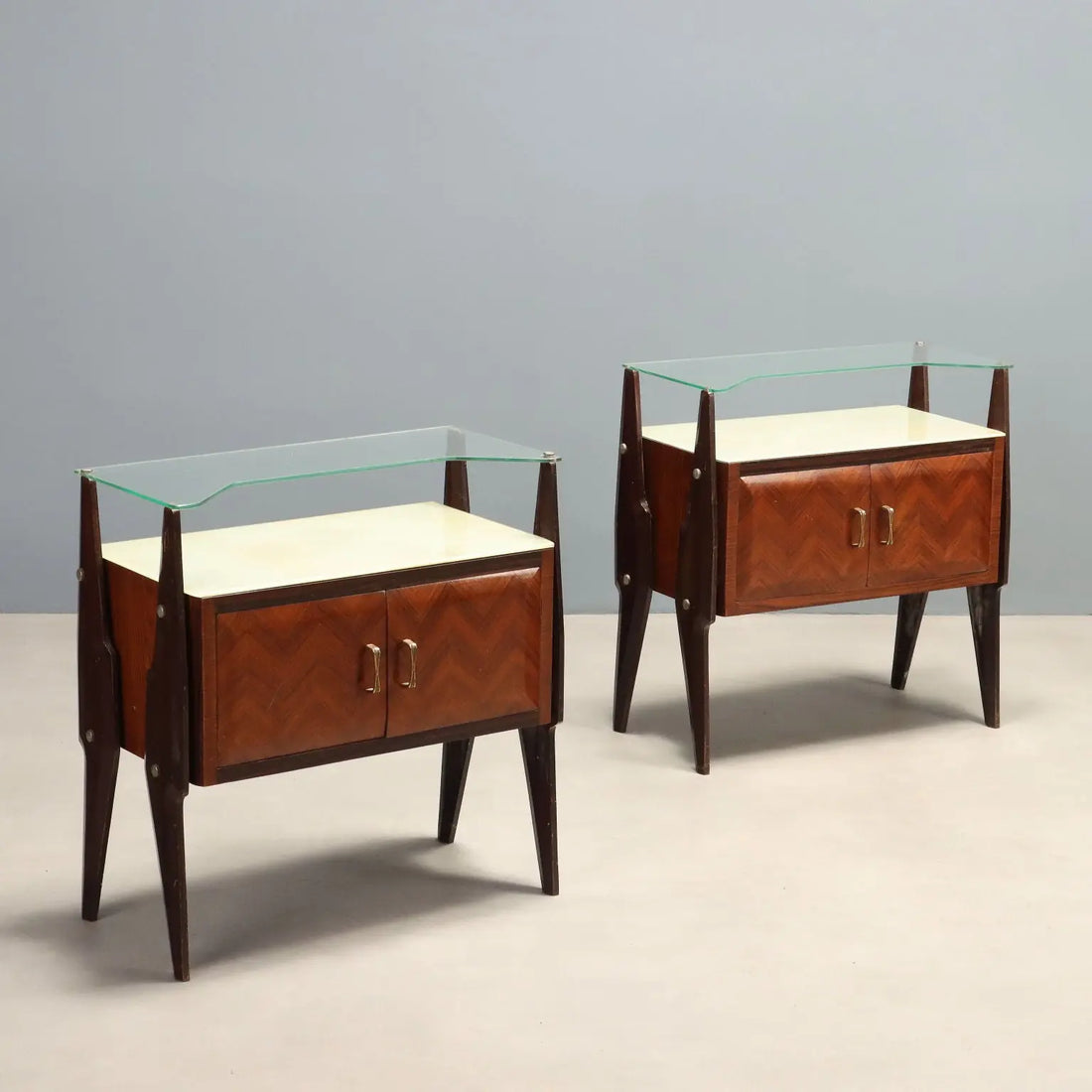 Vintage Nightstands Beech Glass Design Italy 1960s