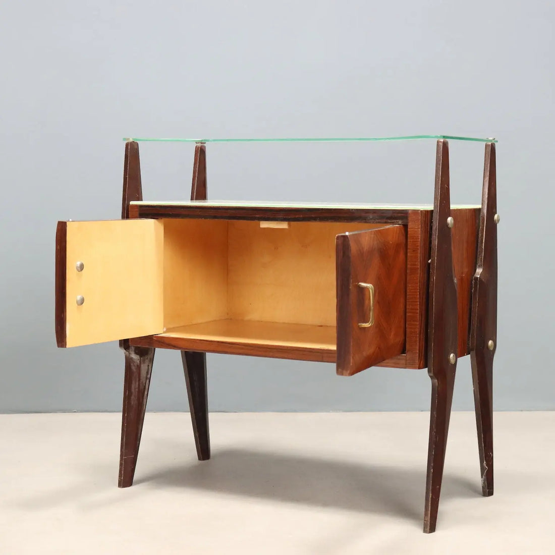 Vintage Nightstands Beech Glass Design Italy 1960s