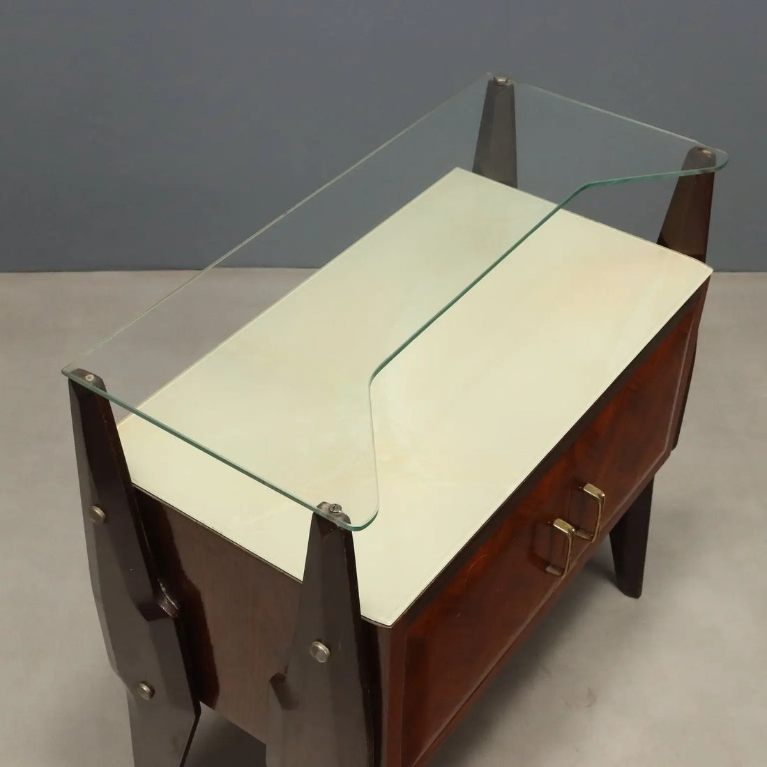 Vintage Nightstands Beech Glass Design Italy 1960s
