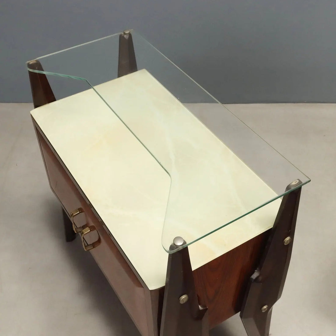 Vintage Nightstands Beech Glass Design Italy 1960s